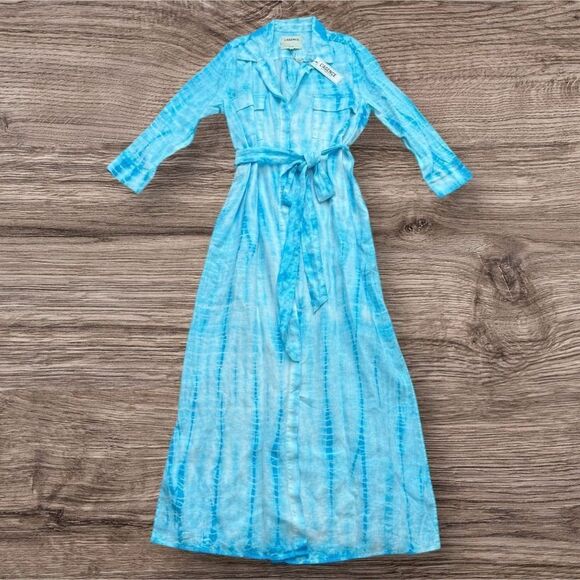 L’Agence Cameron Long Tie Dye Shirt Dress in Aqua Blue Bamboo Linen XL - Picture 1 of 10
